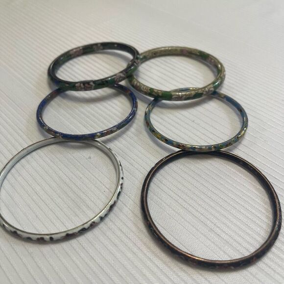 Vtg Cloisonne Chinese Bangle Lot Floral Multicolor Jewelry Bracelets Lot Of 6 - Picture 4 of 5